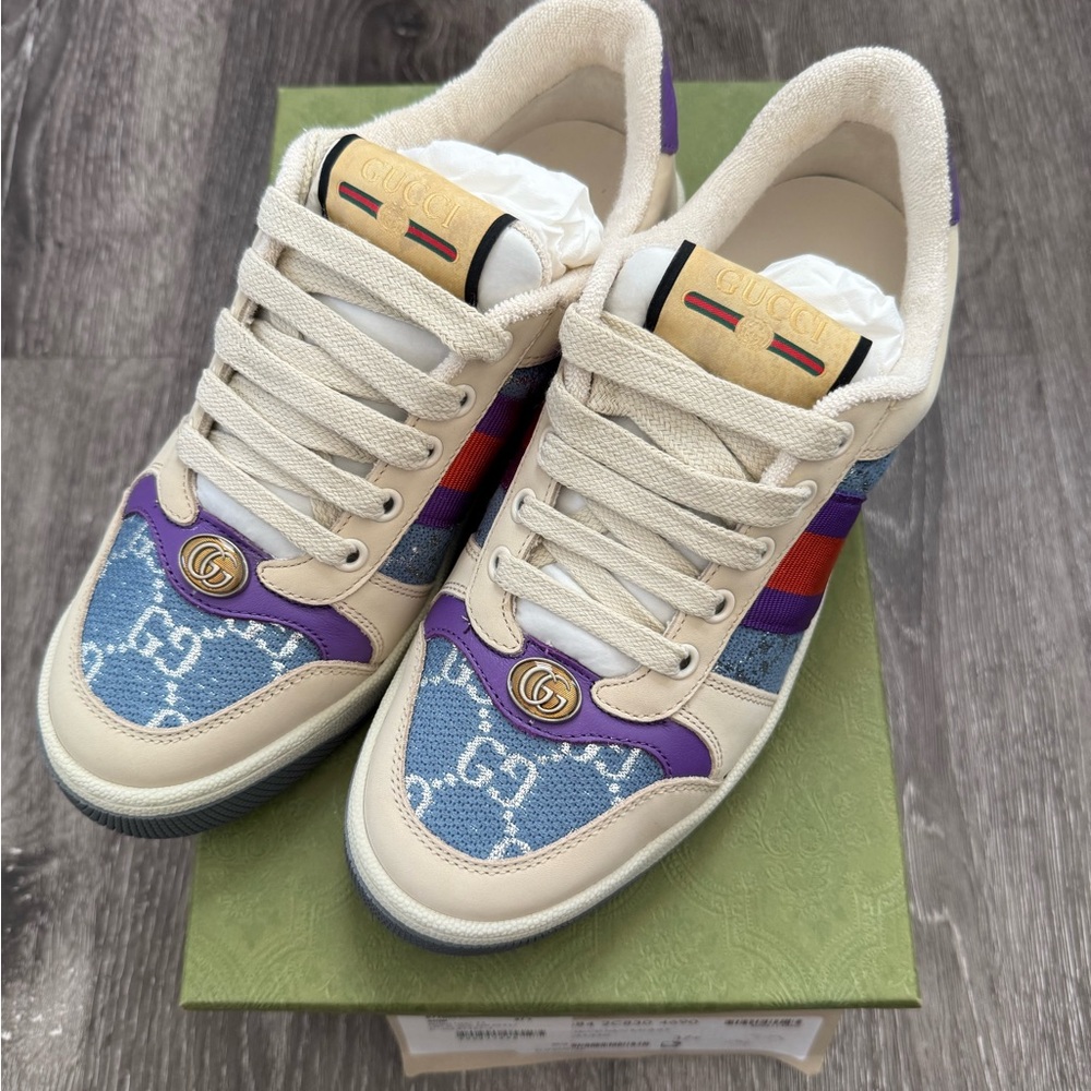 Authentic Gucci Screener Blue GG Lame
Sneaker (Brand New)